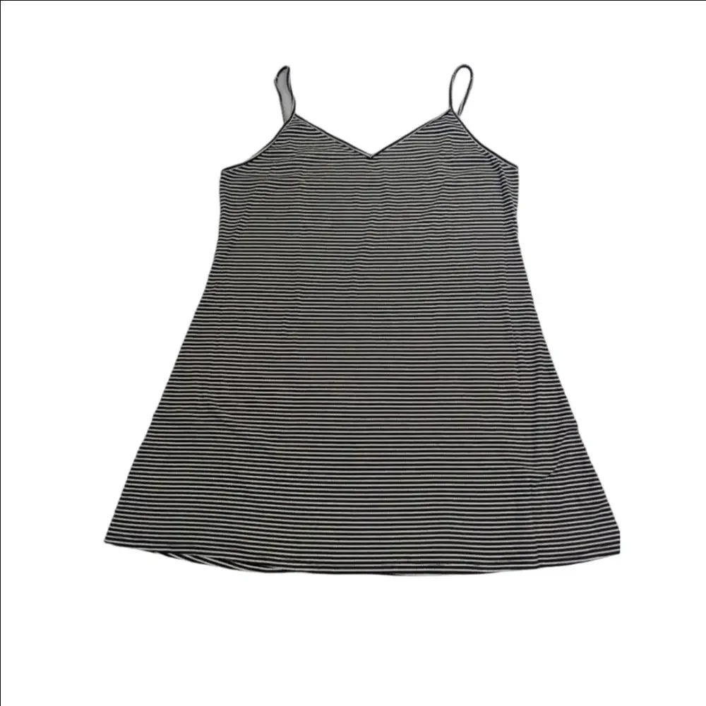 Women's Black White Striped Spaghetti Strap Dress L Sundress Stretchy Material